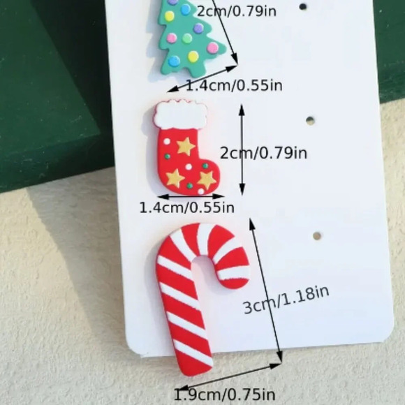 Trio of Holiday Christmas  Stud Earrings - Resin - NEW - Picture 2 of 2